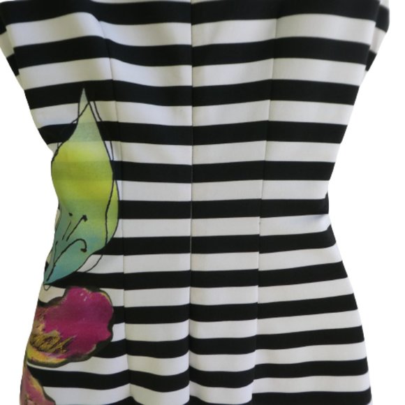 Cache USA Floral Striped Tank Dress Light Scuba Body Con Back Zip Sheath Stretch - Picture 4 of 6